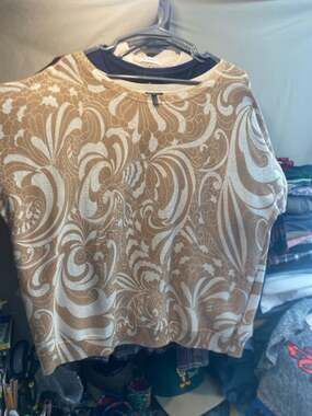 Talbots Women's Beige and White Swirl Paisley Intarsia Knit Sweater